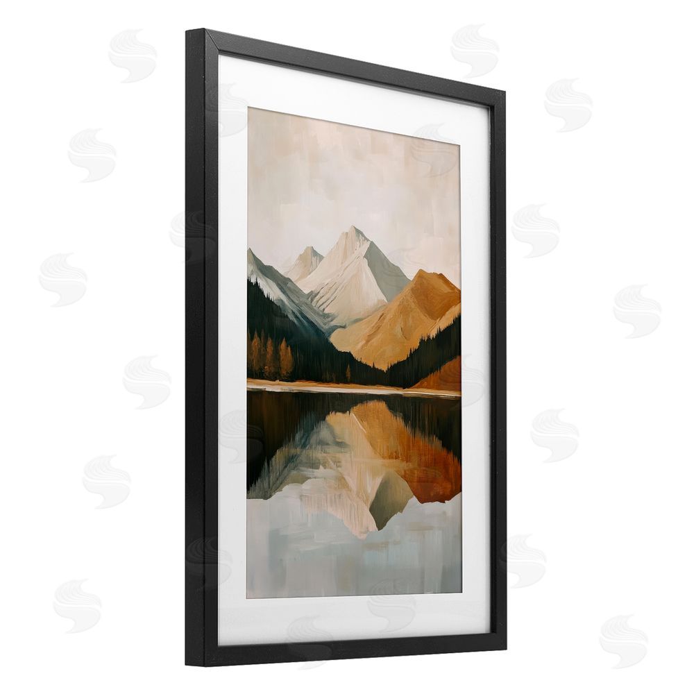 Petal Prints Design Terracotta Reflection Abstract Mountains Black Framed Print Under Glass with White Mat Wall Art