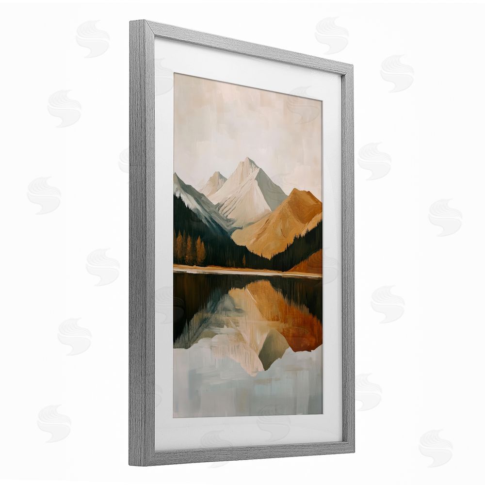 Petal Prints Design Terracotta Reflection Abstract Mountains Gray Framed Print Under Glass with White Mat Wall Art