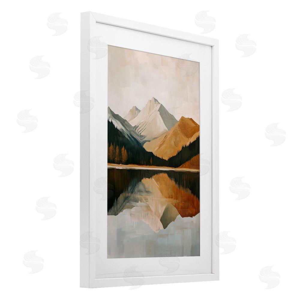 Petal Prints Design Terracotta Reflection Abstract Mountains White Framed Print Under Glass with Mat Wall Art