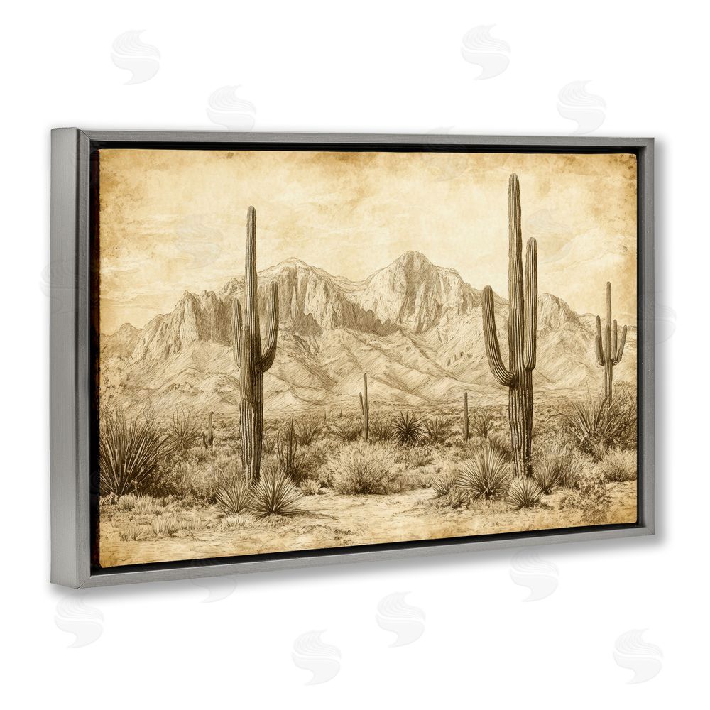 Petal Prints Design The Desert Sepia Landscape Gray Floating Frame Canvas Wall Art Print
