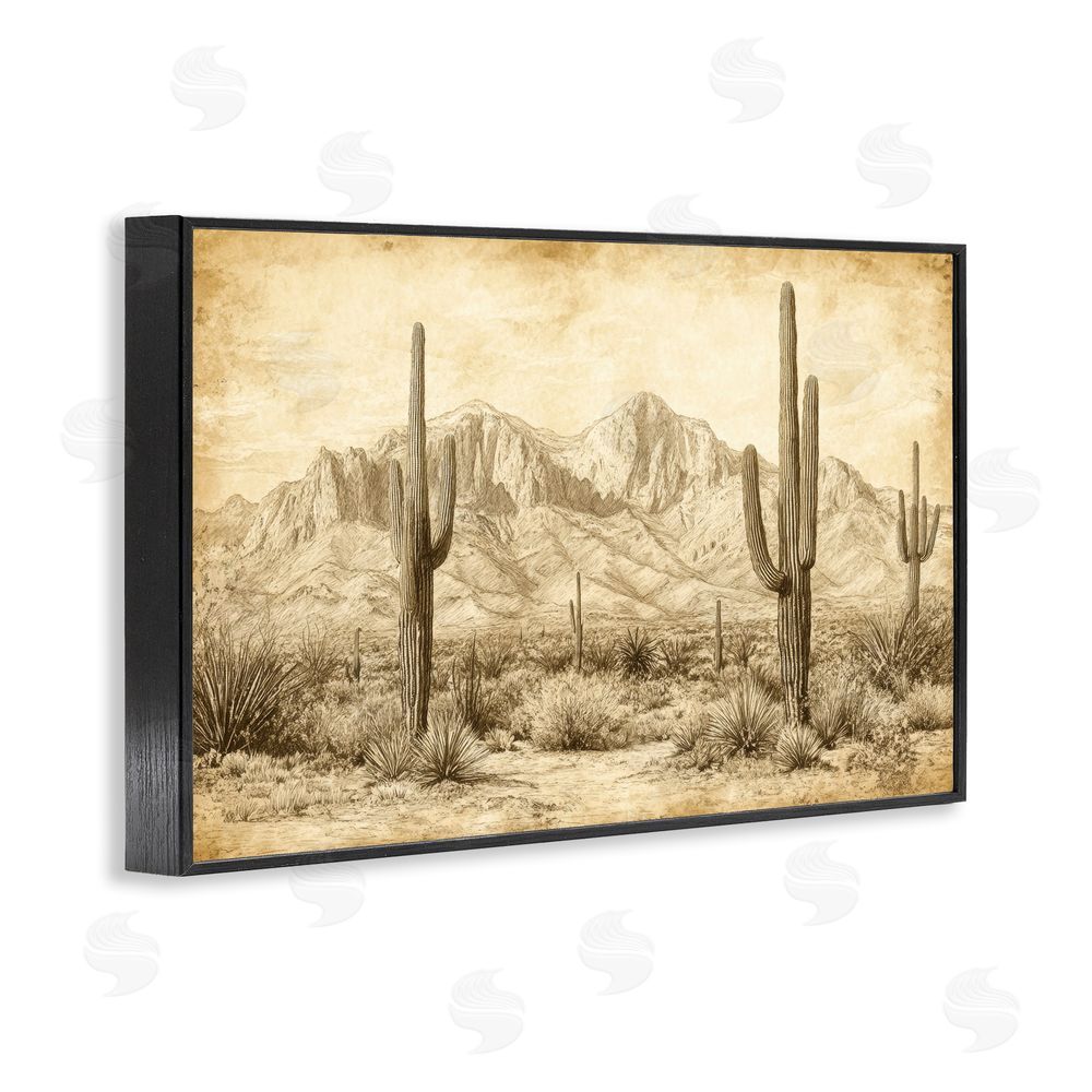 Petal Prints Design The Desert Sepia Landscape Black Framed Giclee Wall Art Print