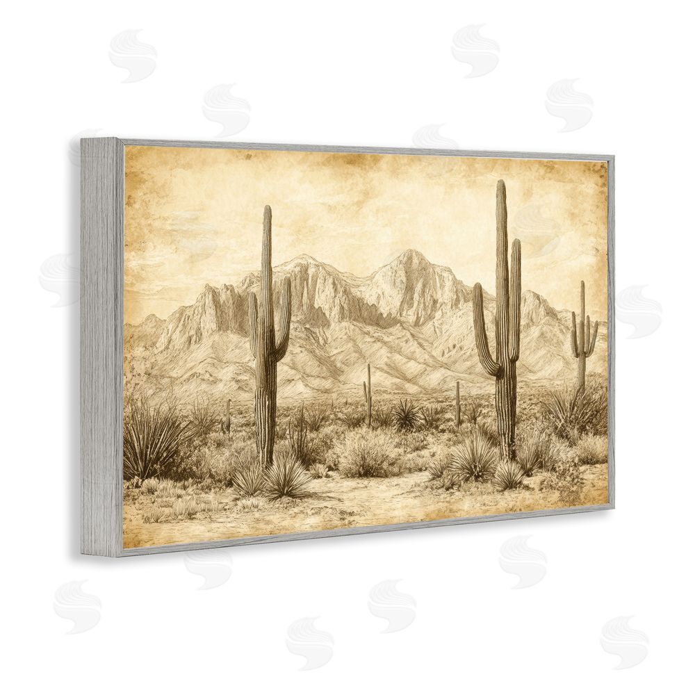 Petal Prints Design The Desert Sepia Landscape Gray Framed Giclee Wall Art Print