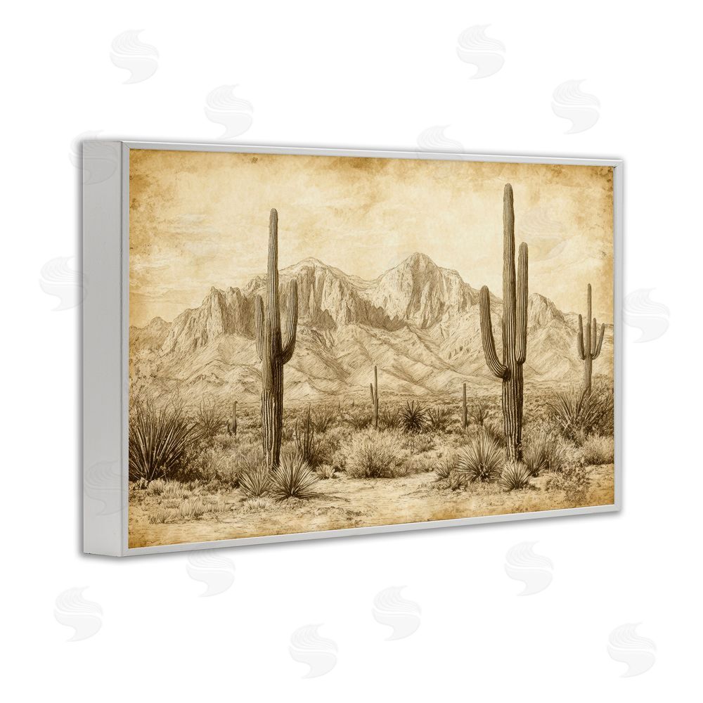 Petal Prints Design The Desert Sepia Landscape White Framed Giclee Wall Art Print