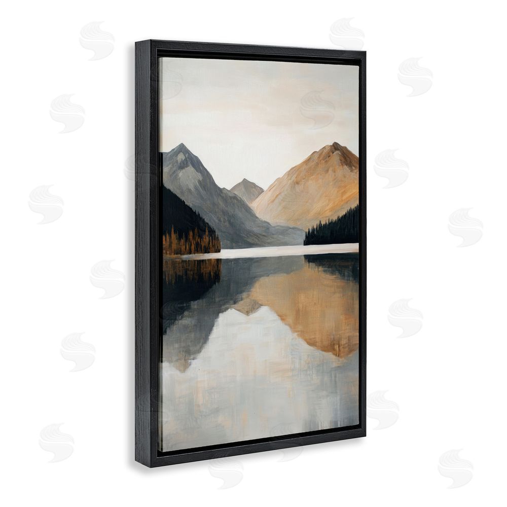 Petal Prints Design Terracotta Reflection Mountain Range Black Floating Frame Canvas Wall Art Print