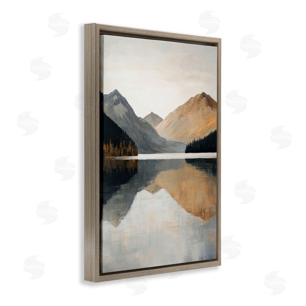 Petal Prints Design Terracotta Reflection Mountain Range Brown Floating Frame Canvas Wall Art Print