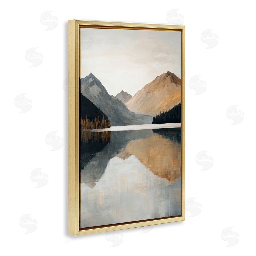 Petal Prints Design Terracotta Reflection Mountain Range Gold Floating Frame Canvas Wall Art Print