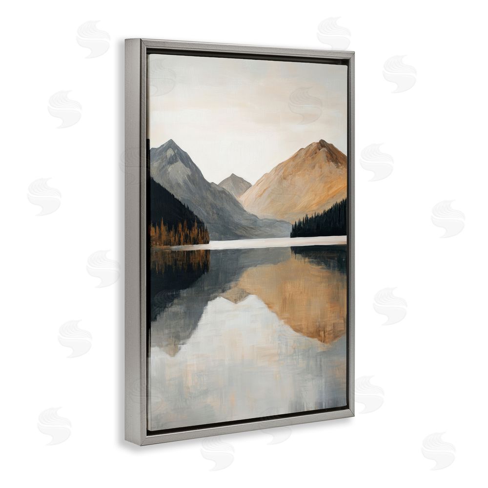 Petal Prints Design Terracotta Reflection Mountain Range Gray Floating Frame Canvas Wall Art Print