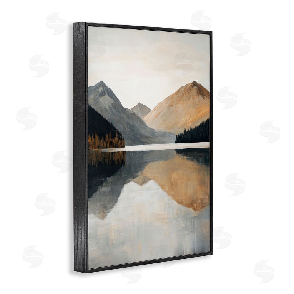 Petal Prints Design Terracotta Reflection Mountain Range Black Framed Giclee Wall Art Print