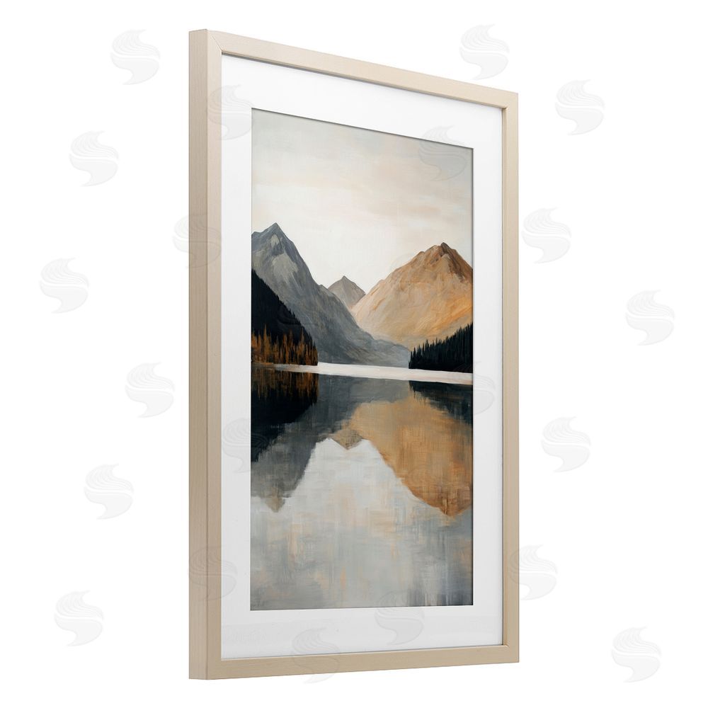 Petal Prints Design Terracotta Reflection Mountain Range Birch Framed Print Under Glass with White Mat Wall Art