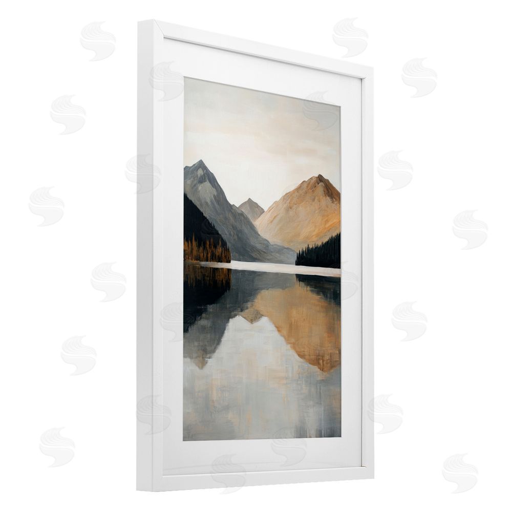 Petal Prints Design Terracotta Reflection Mountain Range White Framed Print Under Glass with Mat Wall Art