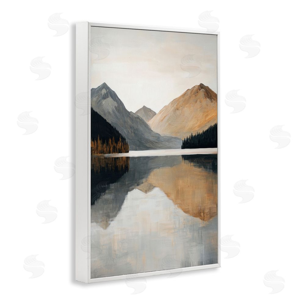 Petal Prints Design Terracotta Reflection Mountain Range White Framed Giclee Wall Art Print