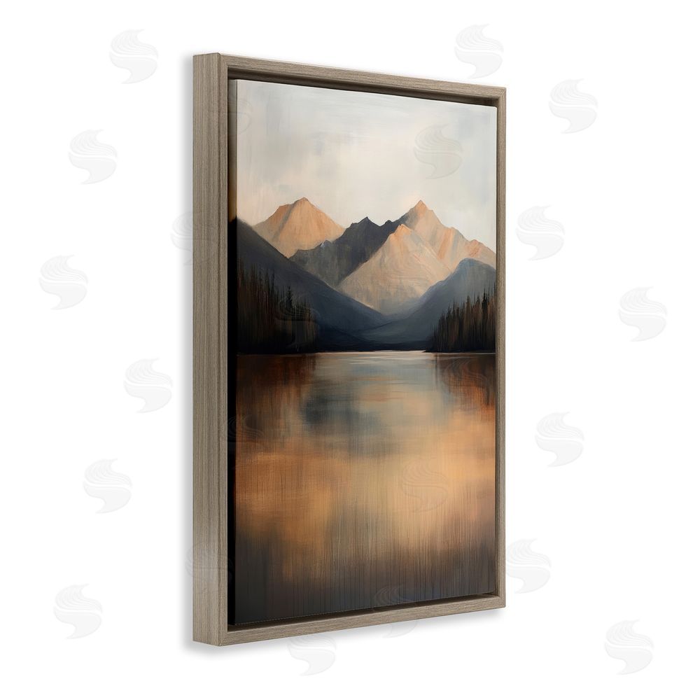 Petal Prints Design Terracotta Reflection Moody Landscape Brown Floating Frame Canvas Wall Art Print