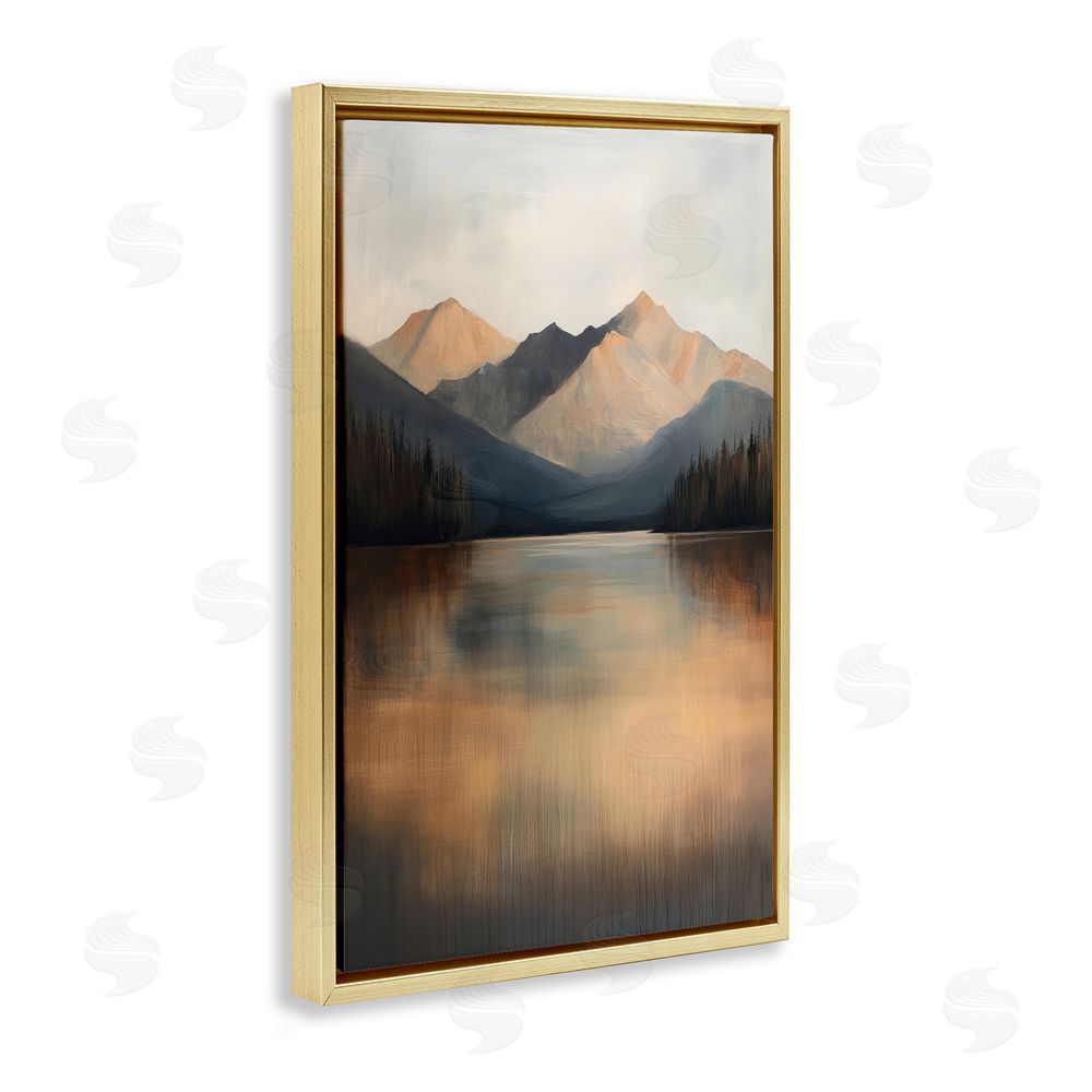 Petal Prints Design Terracotta Reflection Moody Landscape Gold Floating Frame Canvas Wall Art Print