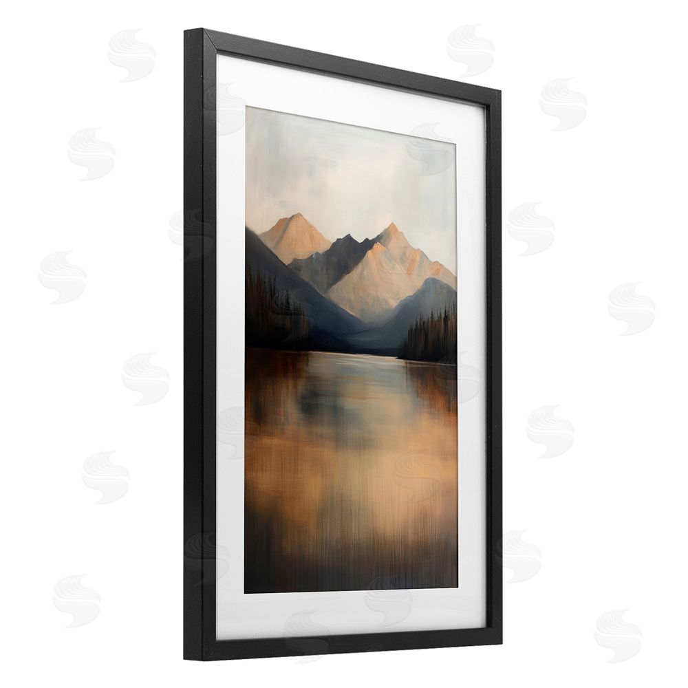 Petal Prints Design Terracotta Reflection Moody Landscape Black Framed Print Under Glass with White Mat Wall Art