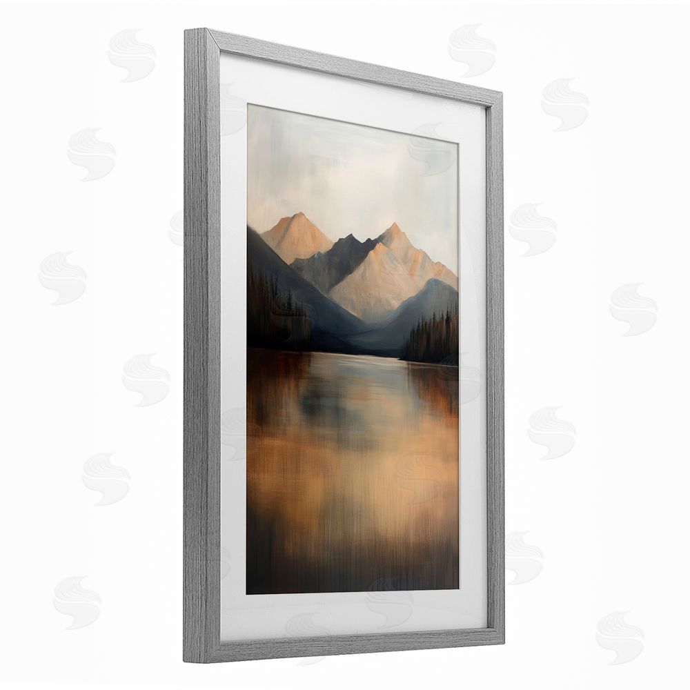 Petal Prints Design Terracotta Reflection Moody Landscape Gray Framed Print Under Glass with White Mat Wall Art