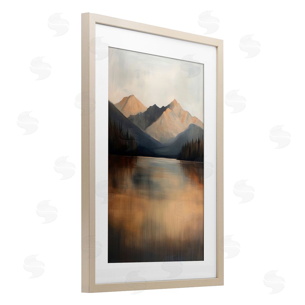 Petal Prints Design Terracotta Reflection Moody Landscape Birch Framed Print Under Glass with White Mat Wall Art