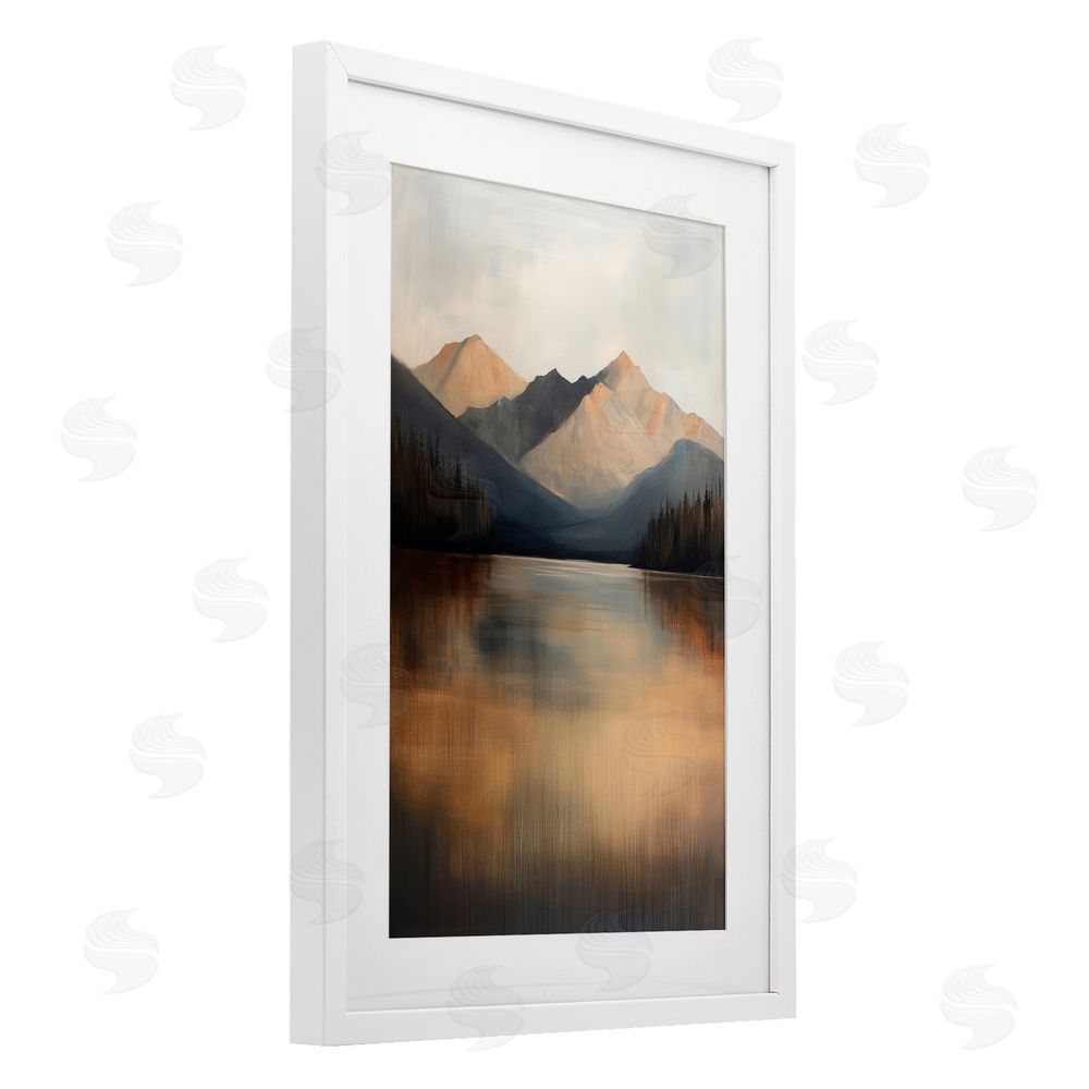 Petal Prints Design Terracotta Reflection Moody Landscape White Framed Print Under Glass with Mat Wall Art