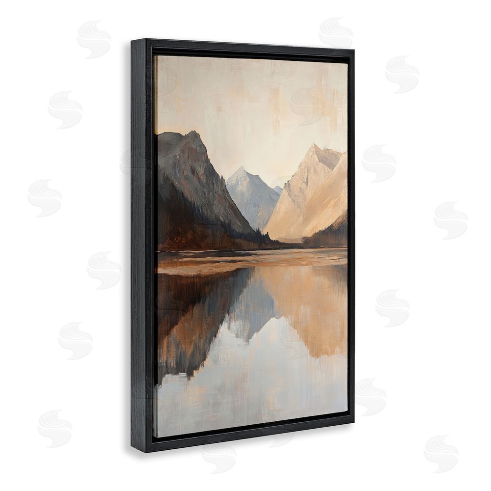 Petal Prints Design Terracotta Reflections Lake Landscape Black Floating Frame Canvas Wall Art Print