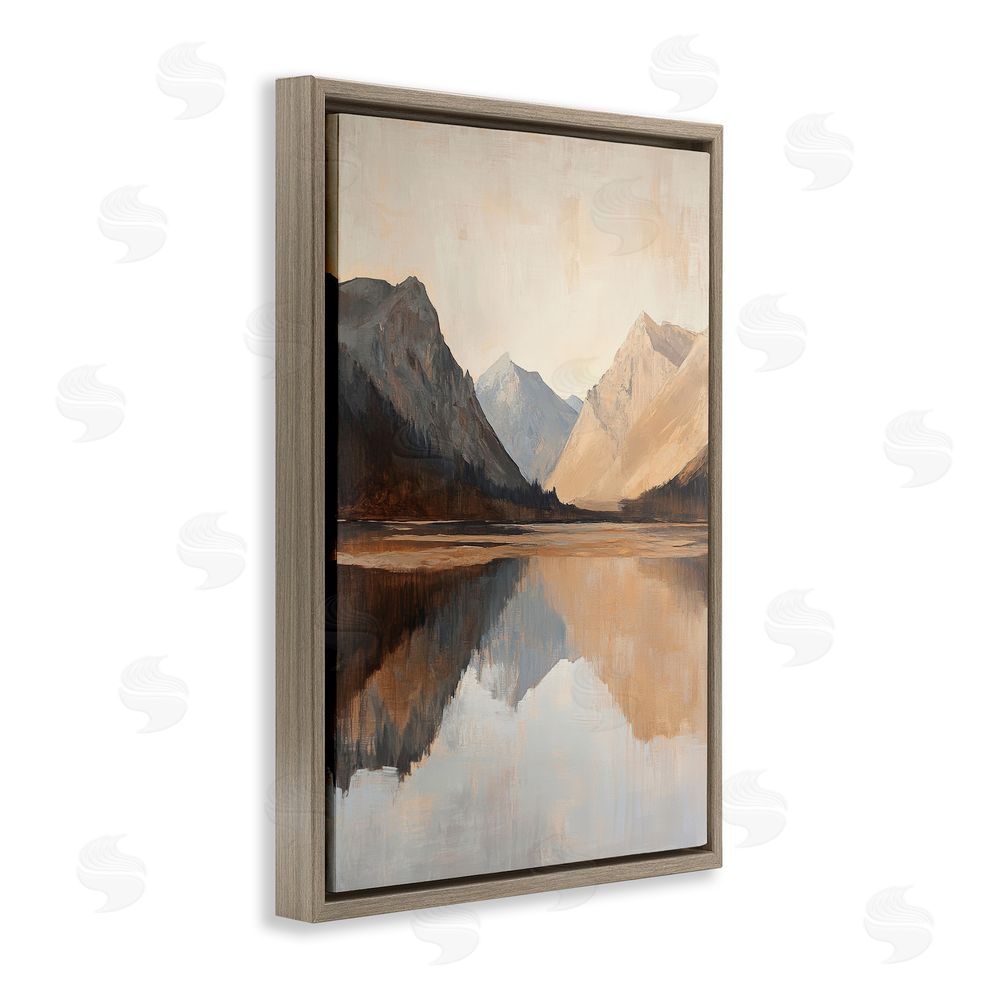 Petal Prints Design Terracotta Reflections Lake Landscape Brown Floating Frame Canvas Wall Art Print