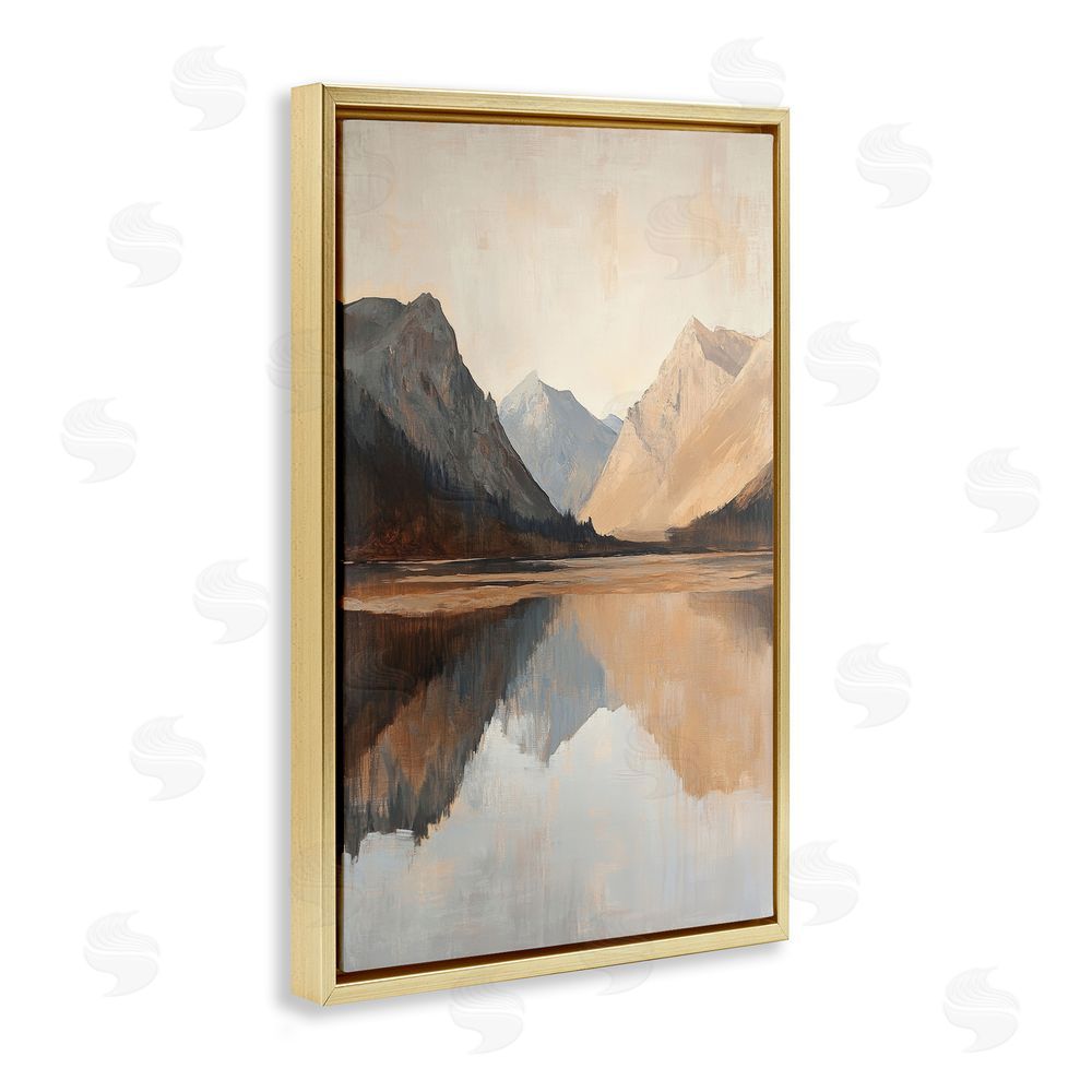 Petal Prints Design Terracotta Reflections Lake Landscape Gold Floating Frame Canvas Wall Art Print