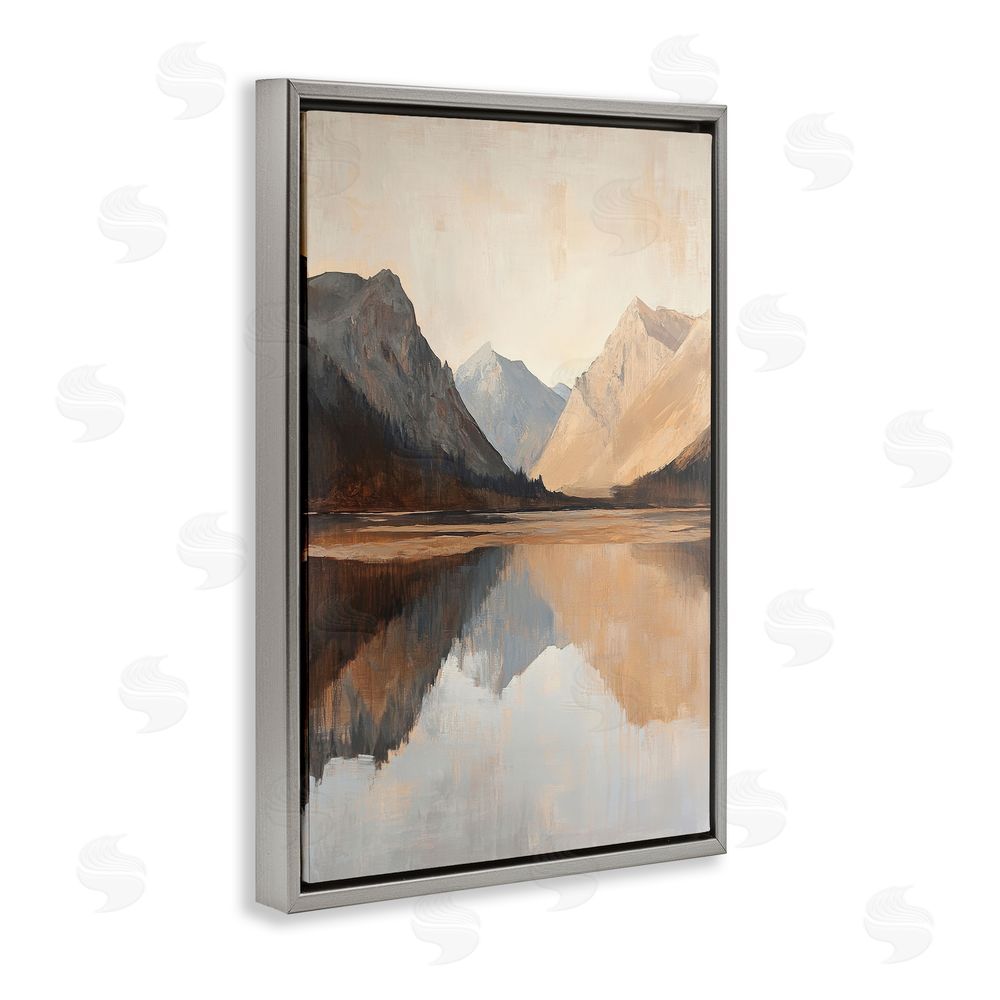 Petal Prints Design Terracotta Reflections Lake Landscape Gray Floating Frame Canvas Wall Art Print