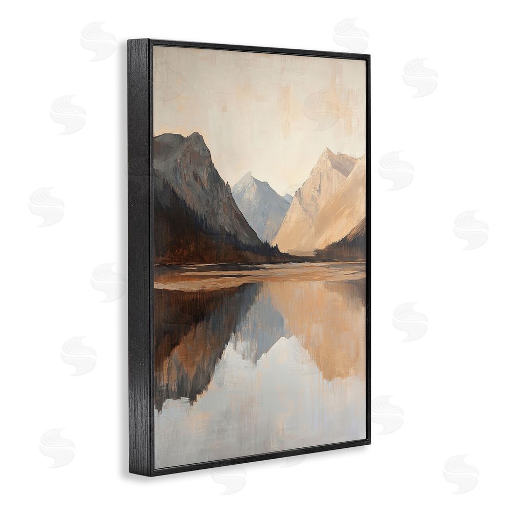 Petal Prints Design Terracotta Reflections Lake Landscape Black Framed Giclee Wall Art Print