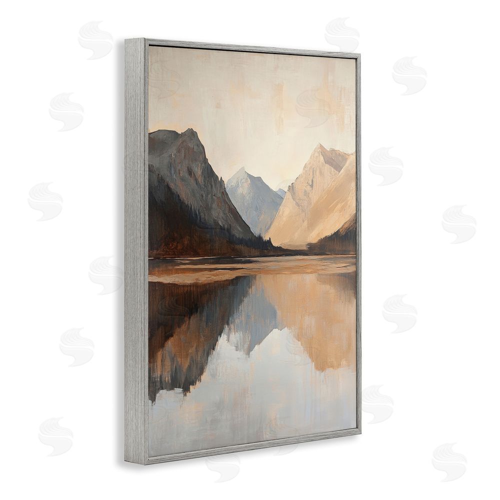 Petal Prints Design Terracotta Reflections Lake Landscape Gray Framed Giclee Wall Art Print