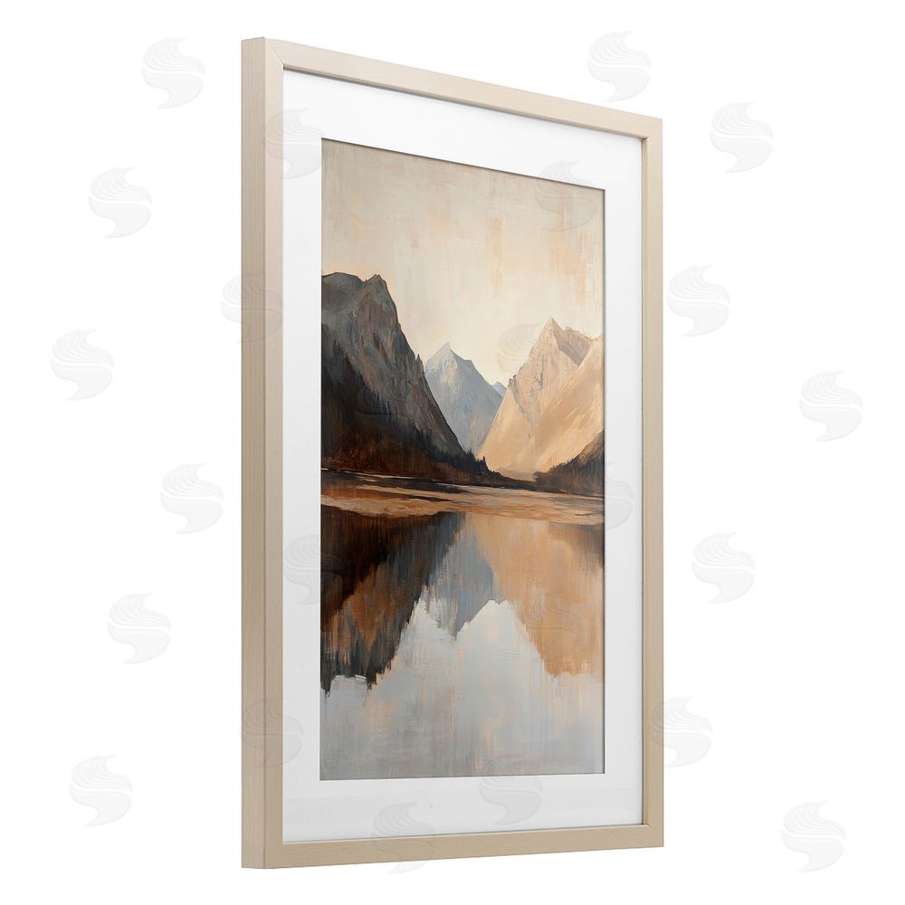 Petal Prints Design Terracotta Reflections Lake Landscape Birch Framed Print Under Glass with White Mat Wall Art