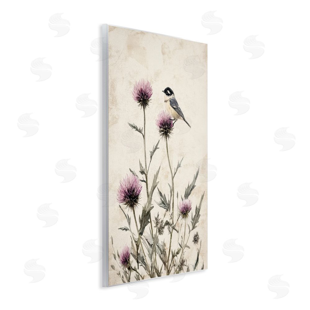 Petal Prints Design Purple Cornflowers and Chickadee Wall Plaque Art Print
