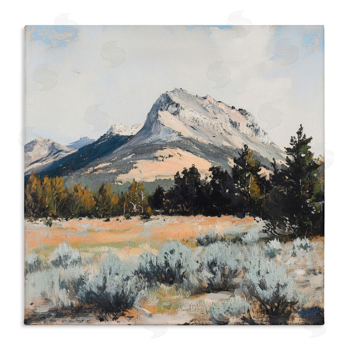 Petal Prints Design Desert Mountains and Forest Landscape Canvas Wall Art Print