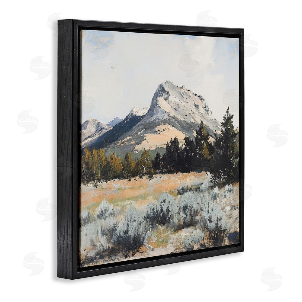 Petal Prints Design Desert Mountains and Forest Landscape Black Floating Frame Canvas Wall Art Print