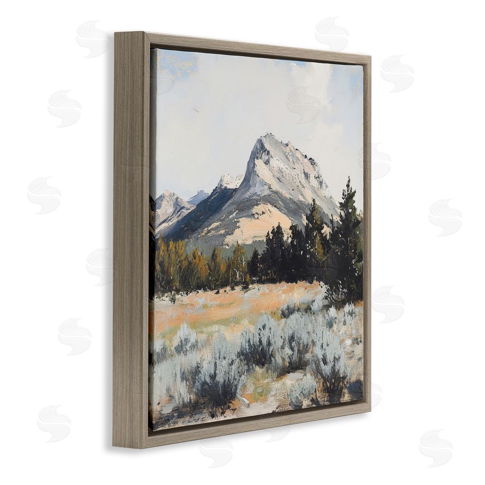 Petal Prints Design Desert Mountains and Forest Landscape Brown Floating Frame Canvas Wall Art Print
