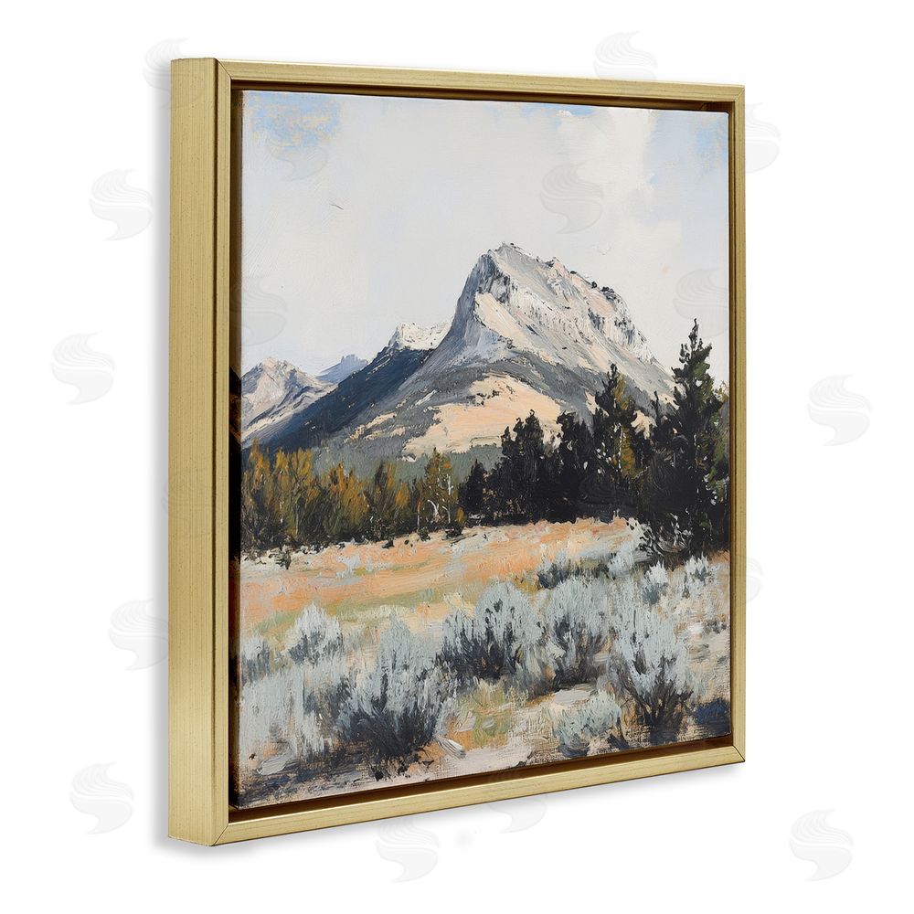 Petal Prints Design Desert Mountains and Forest Landscape Gold Floating Frame Canvas Wall Art Print