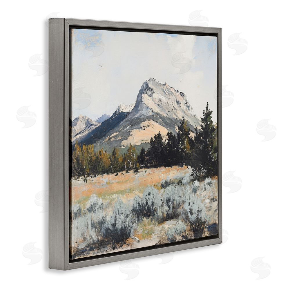 Petal Prints Design Desert Mountains and Forest Landscape Gray Floating Frame Canvas Wall Art Print