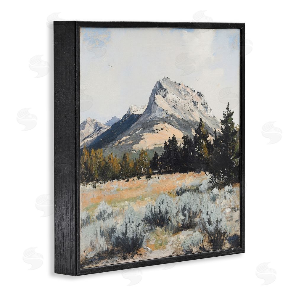 Petal Prints Design Desert Mountains and Forest Landscape Black Framed Giclee Wall Art Print