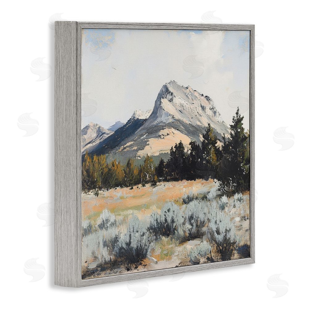 Petal Prints Design Desert Mountains and Forest Landscape Gray Framed Giclee Wall Art Print