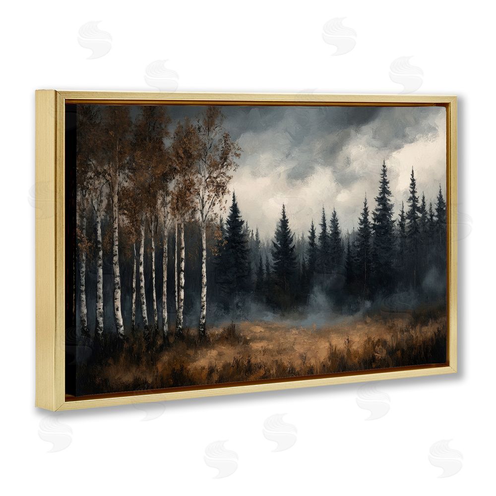 Petal Prints Design Misty Forest in Autumn Gold Floating Frame Canvas Wall Art Print