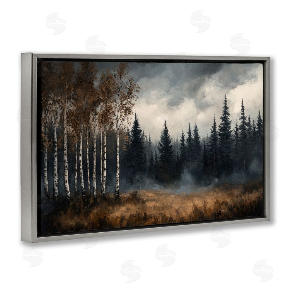 Petal Prints Design Misty Forest in Autumn Gray Floating Frame Canvas Wall Art Print