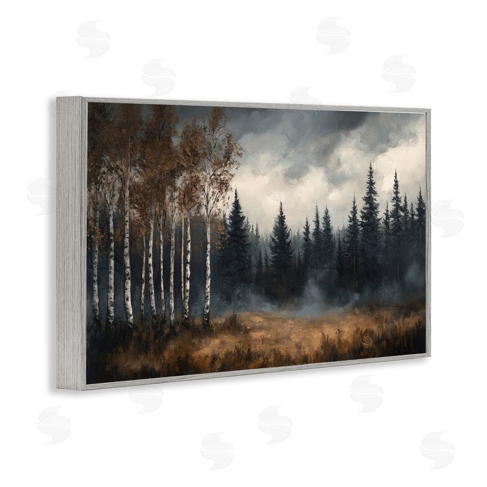 Petal Prints Design Misty Forest in Autumn Gray Framed Giclee Wall Art Print
