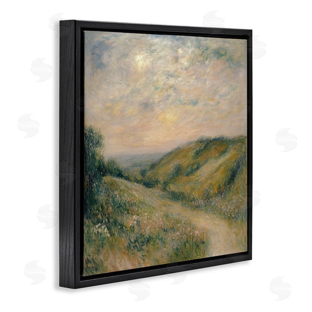 Petal Prints Design Mountain Path Landscape Painting Black Floating Frame Canvas Wall Art Print