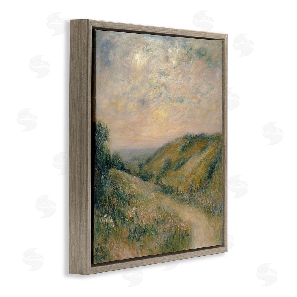 Petal Prints Design Mountain Path Landscape Painting Brown Floating Frame Canvas Wall Art Print