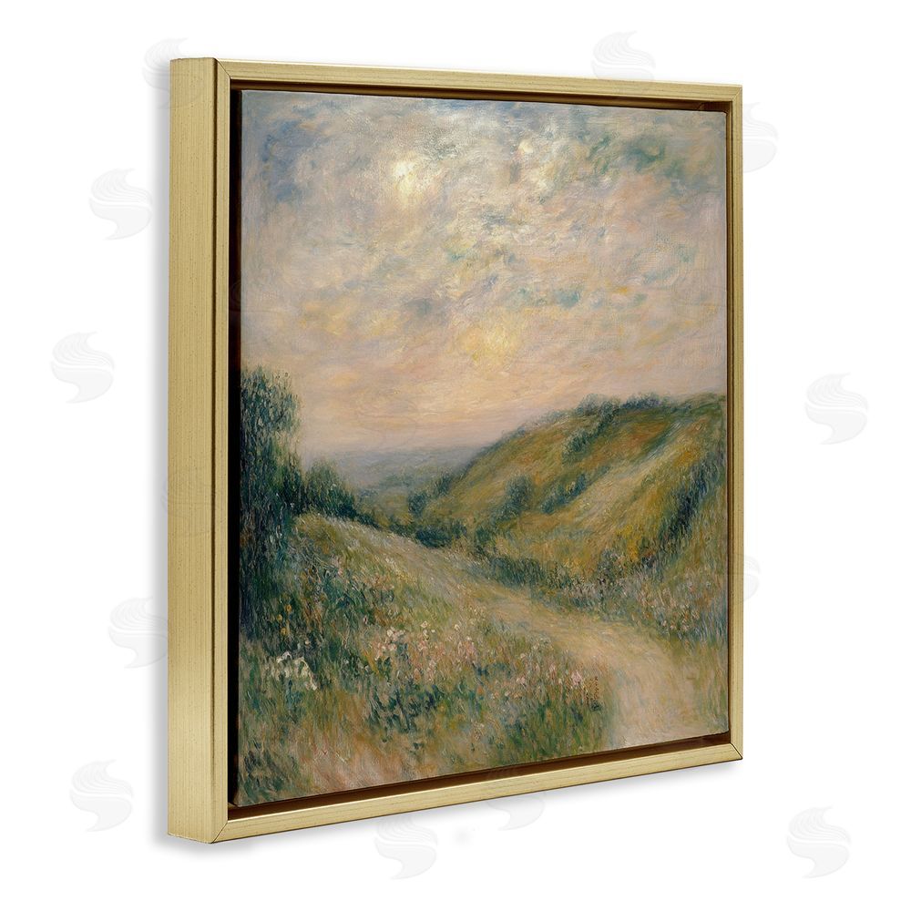 Petal Prints Design Mountain Path Landscape Painting Gold Floating Frame Canvas Wall Art Print