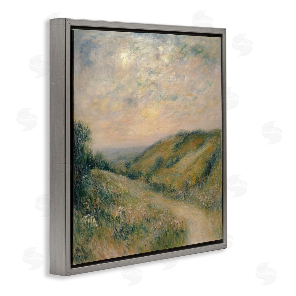 Petal Prints Design Mountain Path Landscape Painting Gray Floating Frame Canvas Wall Art Print