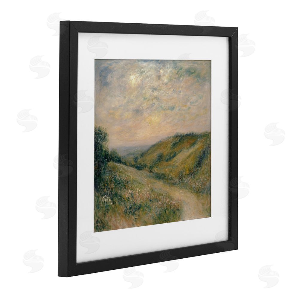 Petal Prints Design Mountain Path Landscape Painting Black Framed Print Under Glass with White Mat Wall Art