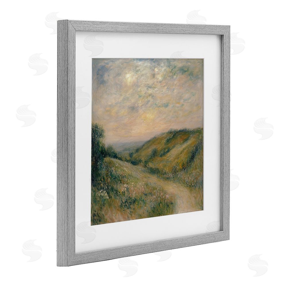 Petal Prints Design Mountain Path Landscape Painting Gray Framed Print Under Glass with White Mat Wall Art