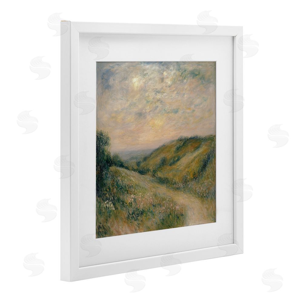 Petal Prints Design Mountain Path Landscape Painting White Framed Print Under Glass with Mat Wall Art