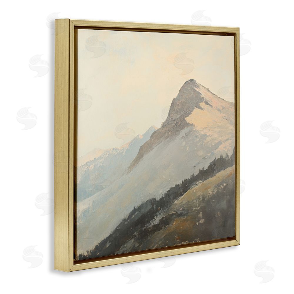 Petal Prints Design Mountain Vista Cliff Landscape Gold Floating Frame Canvas Wall Art Print