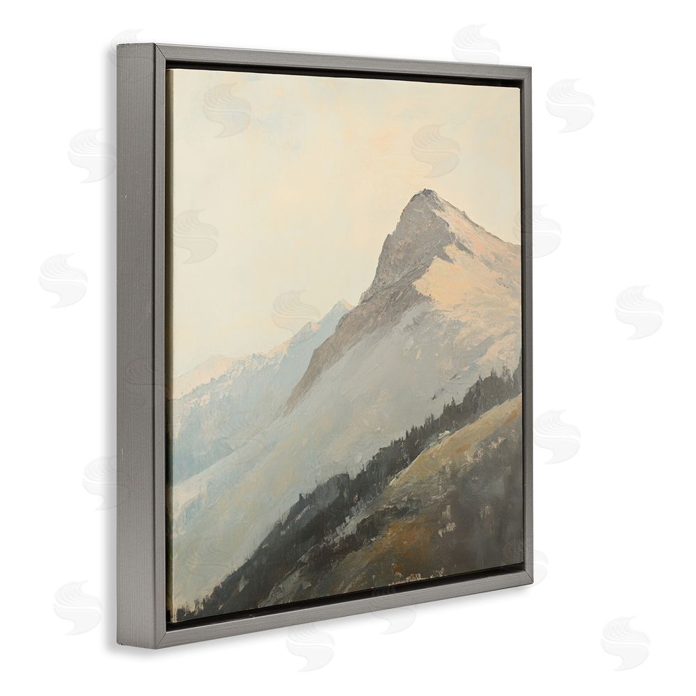 Petal Prints Design Mountain Vista Cliff Landscape Gray Floating Frame Canvas Wall Art Print