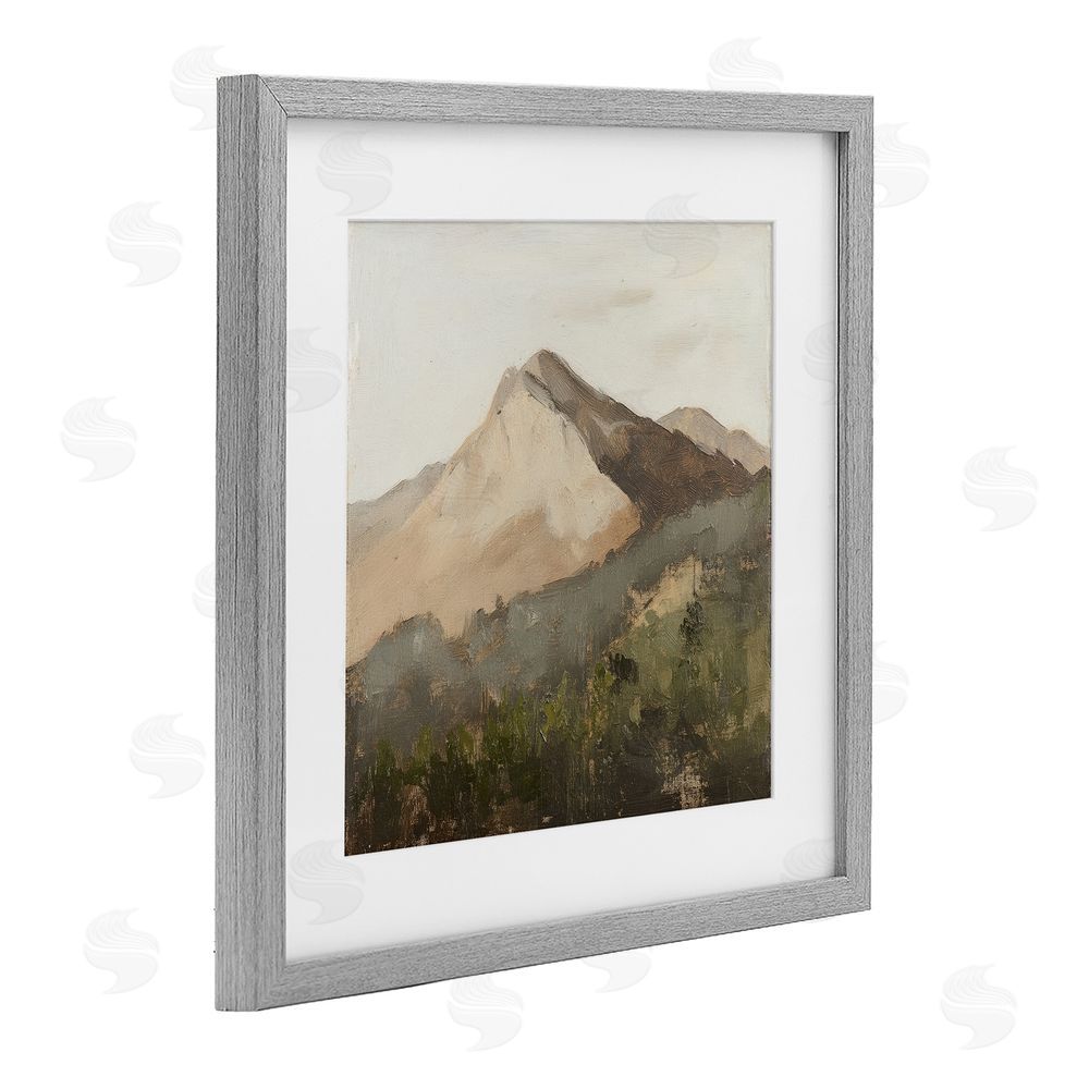 Petal Prints Design Sierra Mountain Landscape Gray Framed Print Under Glass with White Mat Wall Art