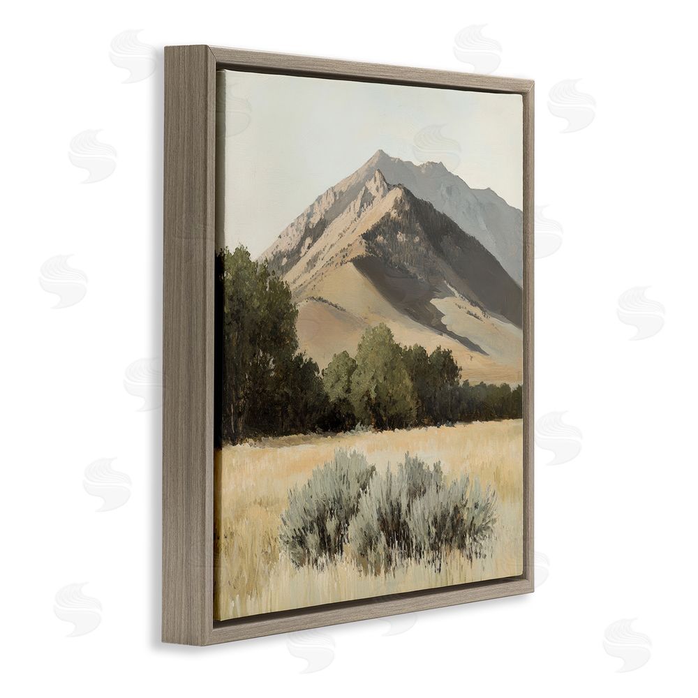Petal Prints Design Mountain Ridgeline Landscape Brown Floating Frame Canvas Wall Art Print